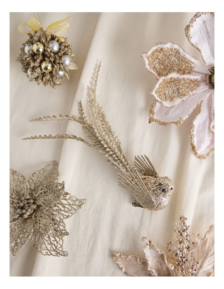 Luxe Christmas Glittered Bird Clip in Champagne: 7.5cm