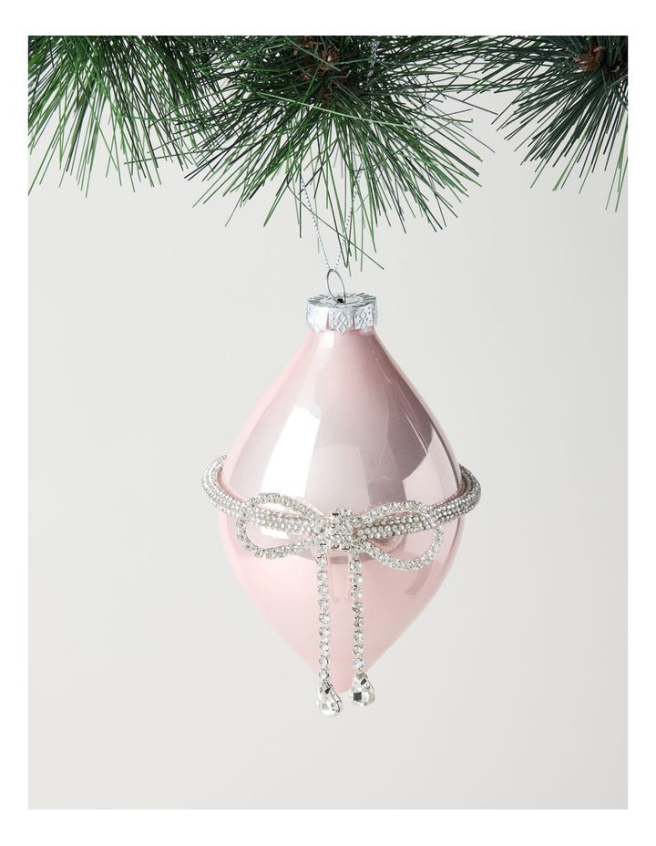 Luxe Christmas Glass Bow Finial in Pink: 13cm