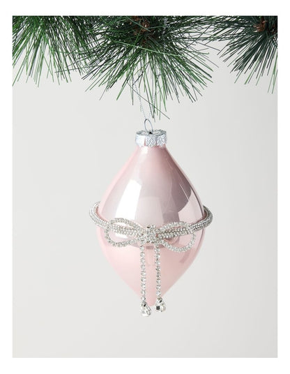 Luxe Christmas Glass Bow Finial in Pink: 13cm
