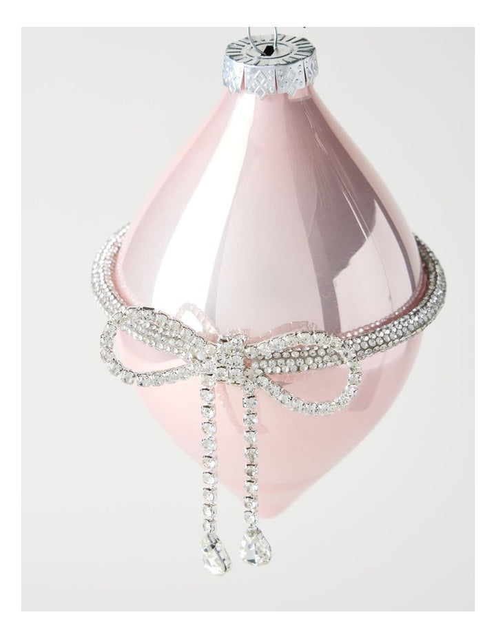 Luxe Christmas Glass Bow Finial in Pink: 13cm