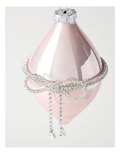 Luxe Christmas Glass Bow Finial in Pink: 13cm