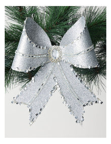 Luxe Christmas Plastic Oversized Bow Clip in Silver: 25cm