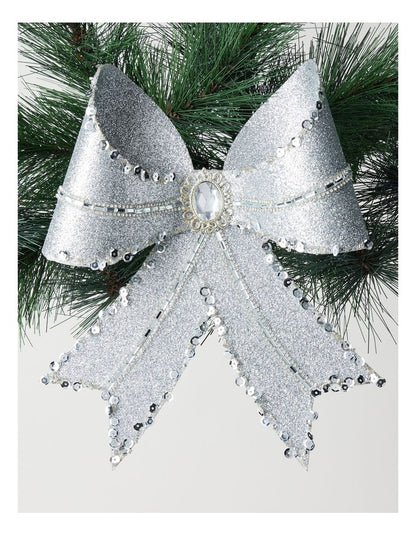 Luxe Christmas Plastic Oversized Bow Clip in Silver: 25cm