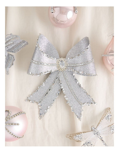 Luxe Christmas Plastic Oversized Bow Clip in Silver: 25cm