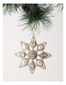 Luxe Christmas Metal Star with Pearl Ornament in Gold: 13cm