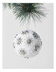 Luxe Christmas Plastic Pearl Bauble with Stars in White: 10cm
