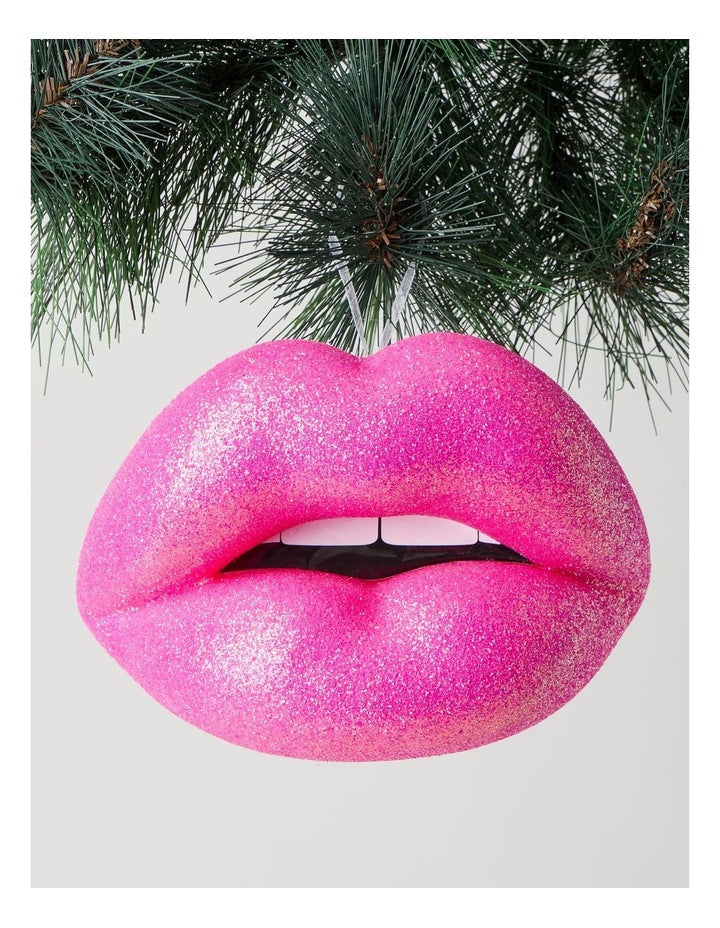 Nostalgia Christmas Foam Oversized Glitter Lips Ornament in Pink: 12cm