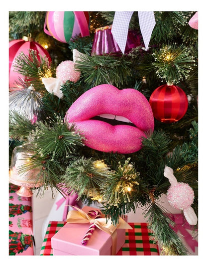 Nostalgia Christmas Foam Oversized Glitter Lips Ornament in Pink: 12cm