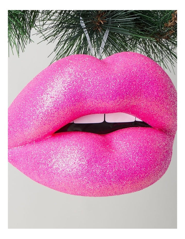 Nostalgia Christmas Foam Oversized Glitter Lips Ornament in Pink: 12cm