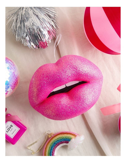 Nostalgia Christmas Foam Oversized Glitter Lips Ornament in Pink: 12cm