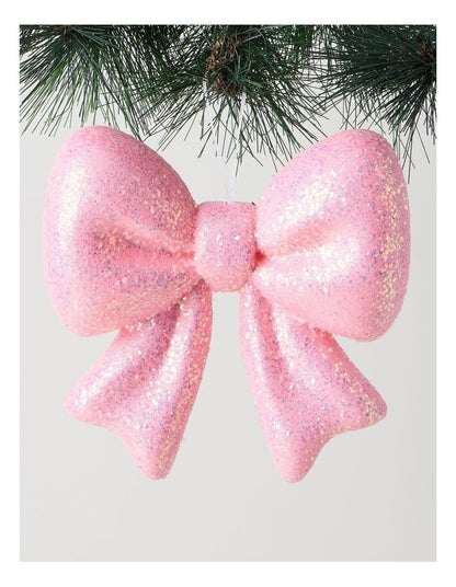 Nostalgia Christmas Foam Oversized Glitter Bow Ornament in Pink: 17cm