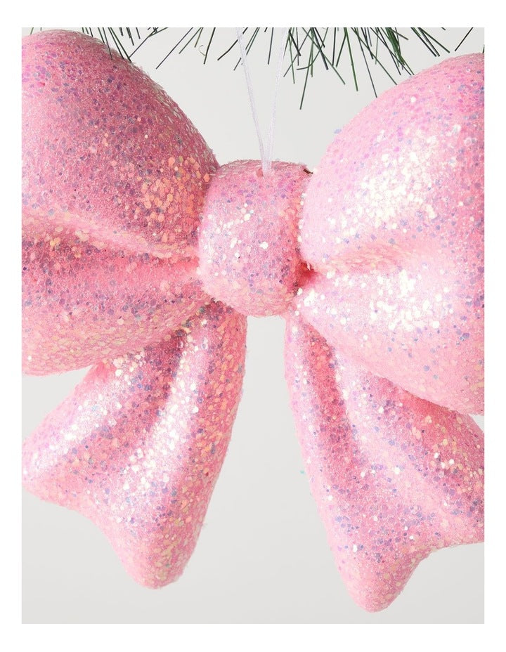 Nostalgia Christmas Foam Oversized Glitter Bow Ornament in Pink: 17cm