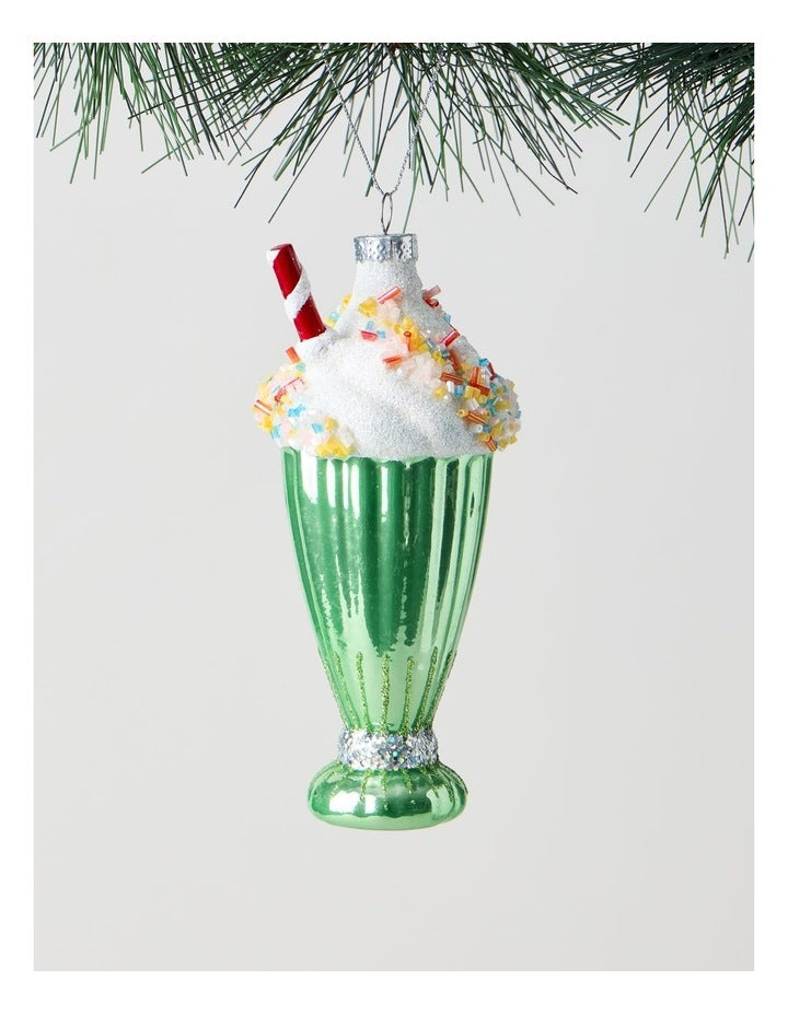 Nostalgia Christmas Glass Milkshake Ornament in Green: 14cm