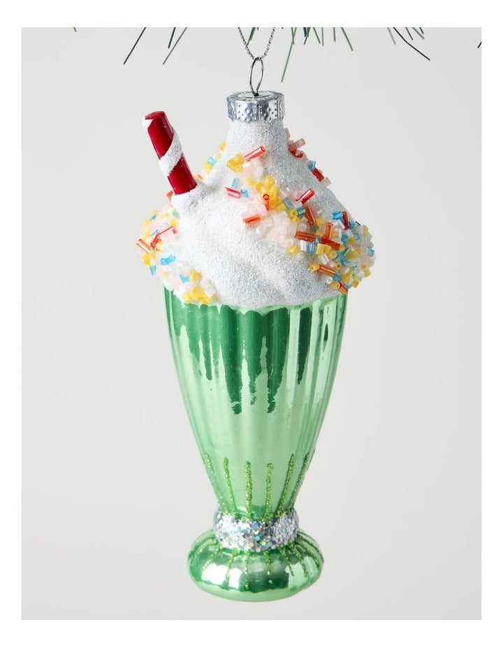 Nostalgia Christmas Glass Milkshake Ornament in Green: 14cm