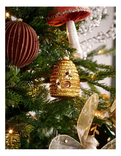 Harvest Christmas Glass Honeycomb Beehive Ornament in Yellow: 9cm