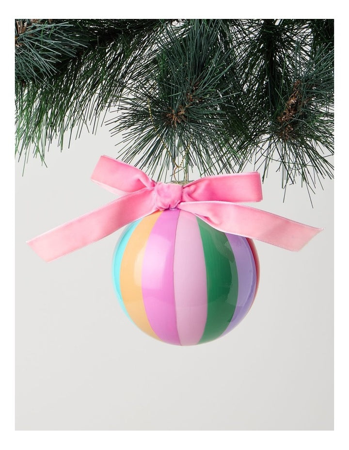 Nostalgia Christmas Glass Vintage Stripe Bauble in Multi: 10cm