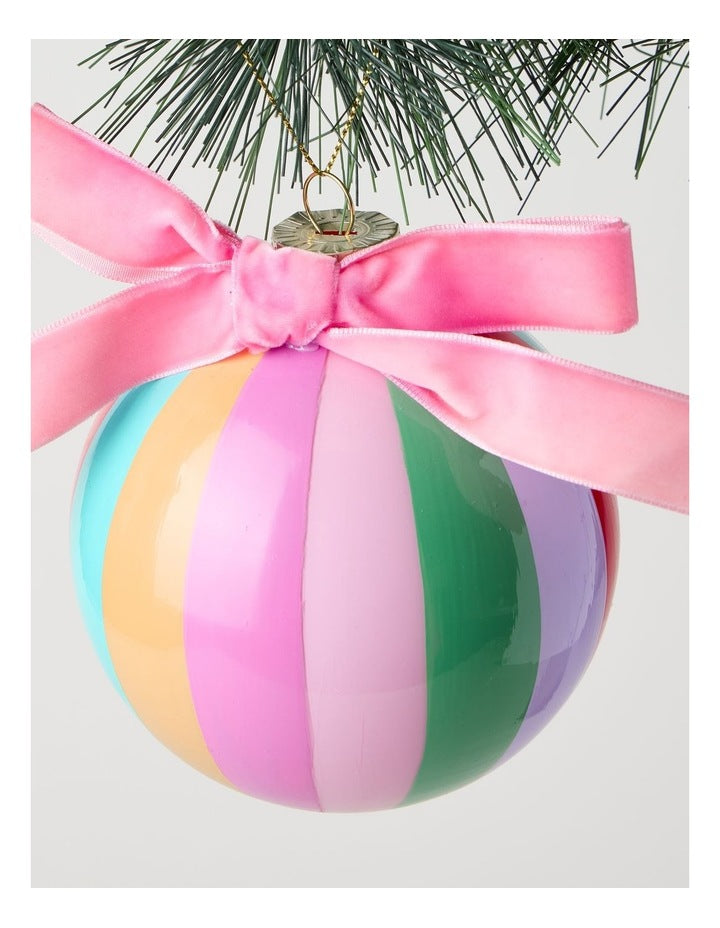 Nostalgia Christmas Glass Vintage Stripe Bauble in Multi: 10cm