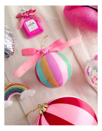 Nostalgia Christmas Glass Vintage Stripe Bauble in Multi: 10cm