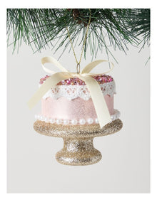 Nostalgia Christmas Plastic Cake with Bead & Pearls Ornament in Pink: 10cm
