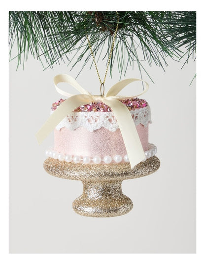 Nostalgia Christmas Plastic Cake with Bead & Pearls Ornament in Pink: 10cm