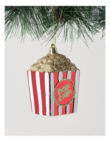 Nostalgia Christmas Plastic Popcorn Bucket Ornament in Red and White: 10cm