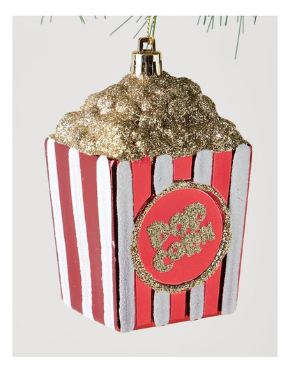 Nostalgia Christmas Plastic Popcorn Bucket Ornament in Red and White: 10cm