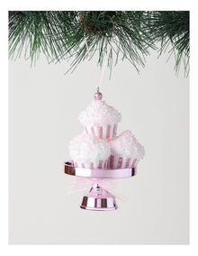 Nostalgia Christmas Plastic Cupcake with Stand Ornament in Pink: 11.5cm