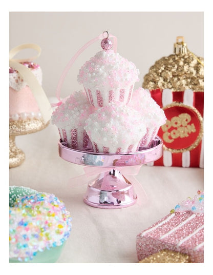 Nostalgia Christmas Plastic Cupcake with Stand Ornament in Pink: 11.5cm
