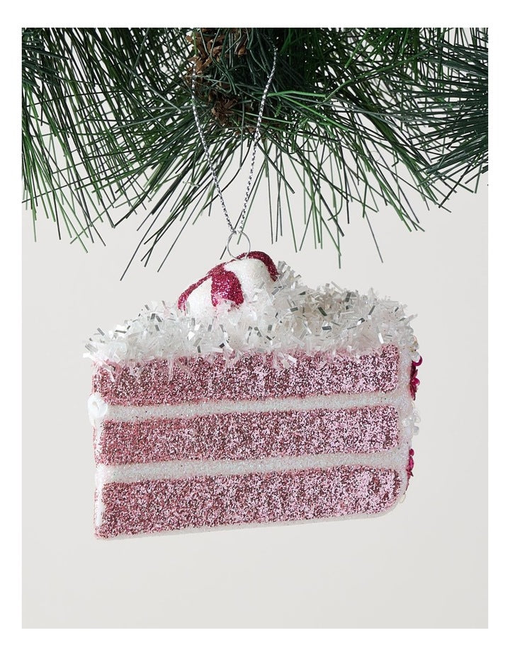 Nostalgia Christmas Plastic Slice of Cake with Beads Ornament in Pink: 8cm