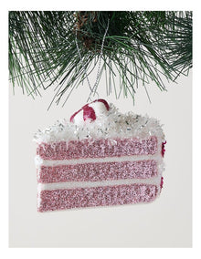 Nostalgia Christmas Plastic Slice of Cake with Beads Ornament in Pink: 8cm
