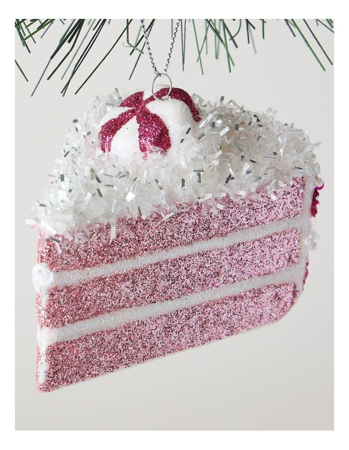 Nostalgia Christmas Plastic Slice of Cake with Beads Ornament in Pink: 8cm
