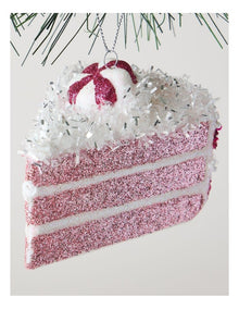 Nostalgia Christmas Plastic Slice of Cake with Beads Ornament in Pink: 8cm