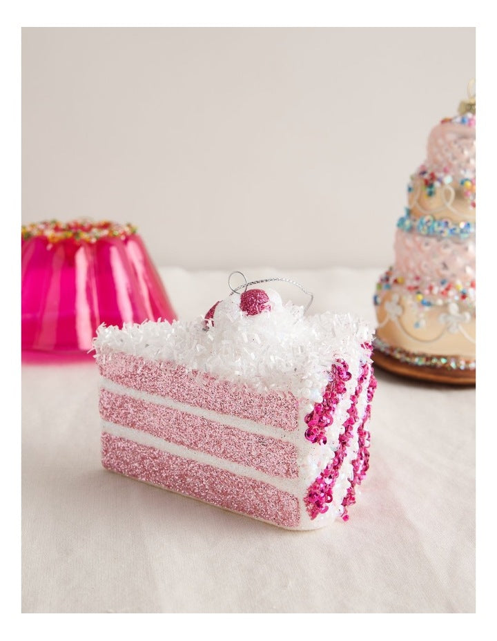 Nostalgia Christmas Plastic Slice of Cake with Beads Ornament in Pink: 8cm