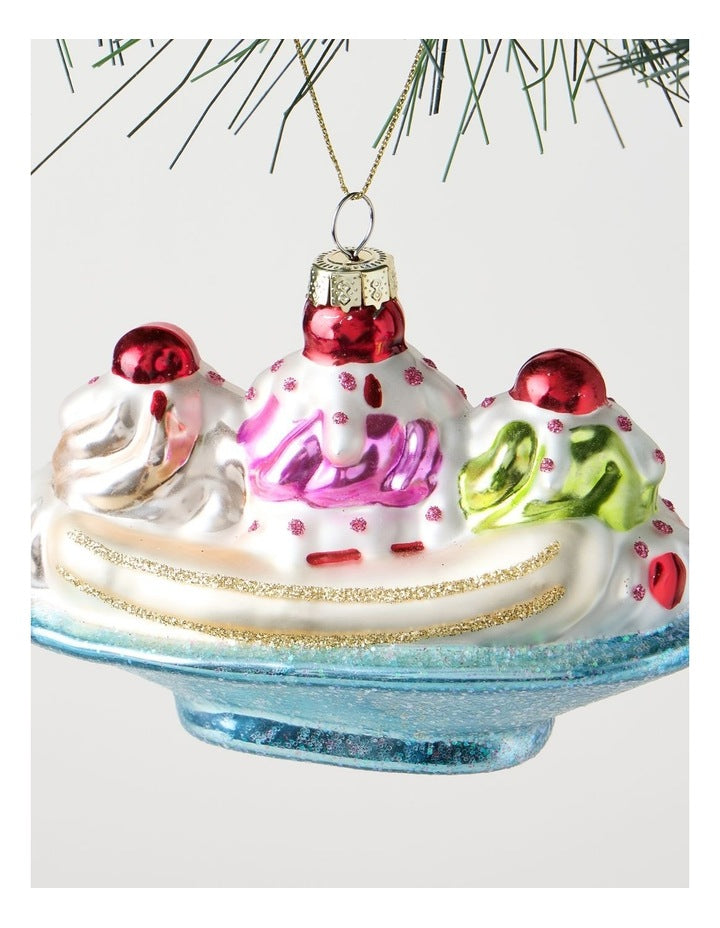 Nostalgia Christmas Glass Banana Split Ornament in Multi: 10cm
