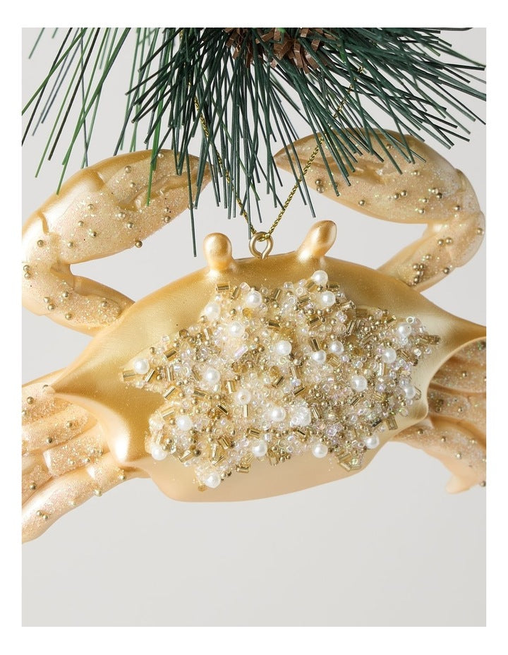 Eucalyptus Polyresin Crab Ornament in Gold: 10cm