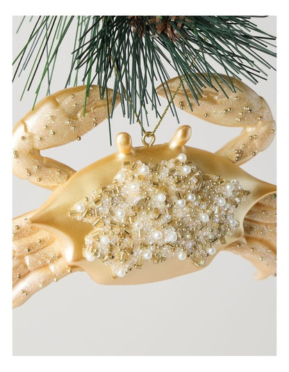 Eucalyptus Polyresin Crab Ornament in Gold: 10cm