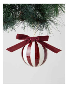 Heirloom Glass Vintage Stripe Bauble in Burgundy: 10cm