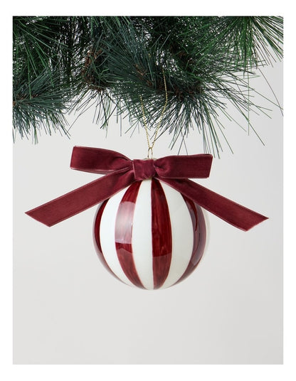 Heirloom Glass Vintage Stripe Bauble in Burgundy: 10cm