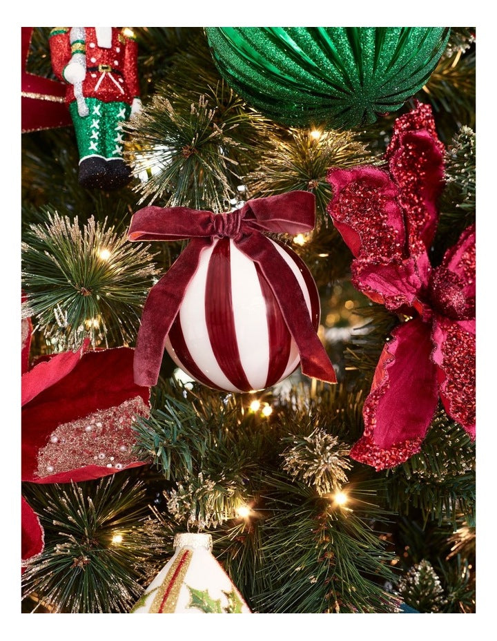 Heirloom Glass Vintage Stripe Bauble in Burgundy: 10cm