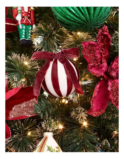 Heirloom Glass Vintage Stripe Bauble in Burgundy: 10cm