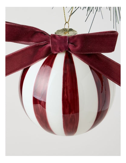 Heirloom Glass Vintage Stripe Bauble in Burgundy: 10cm