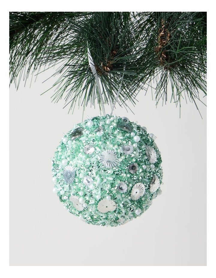 Eucalyptus Styrofoam Sequin Bauble in Blue: 10cm