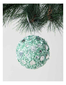 Eucalyptus Styrofoam Sequin Bauble in Blue: 10cm