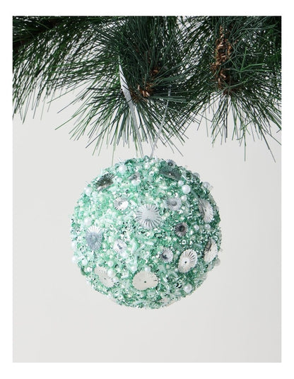 Eucalyptus Styrofoam Sequin Bauble in Blue: 10cm