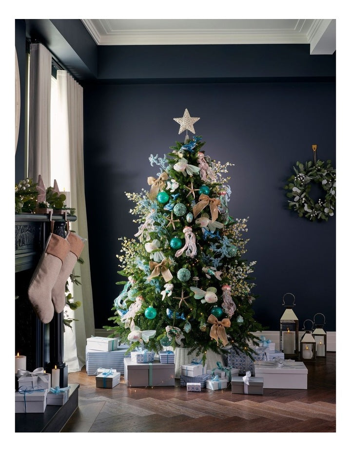 Eucalyptus Styrofoam Sequin Bauble in Blue: 10cm