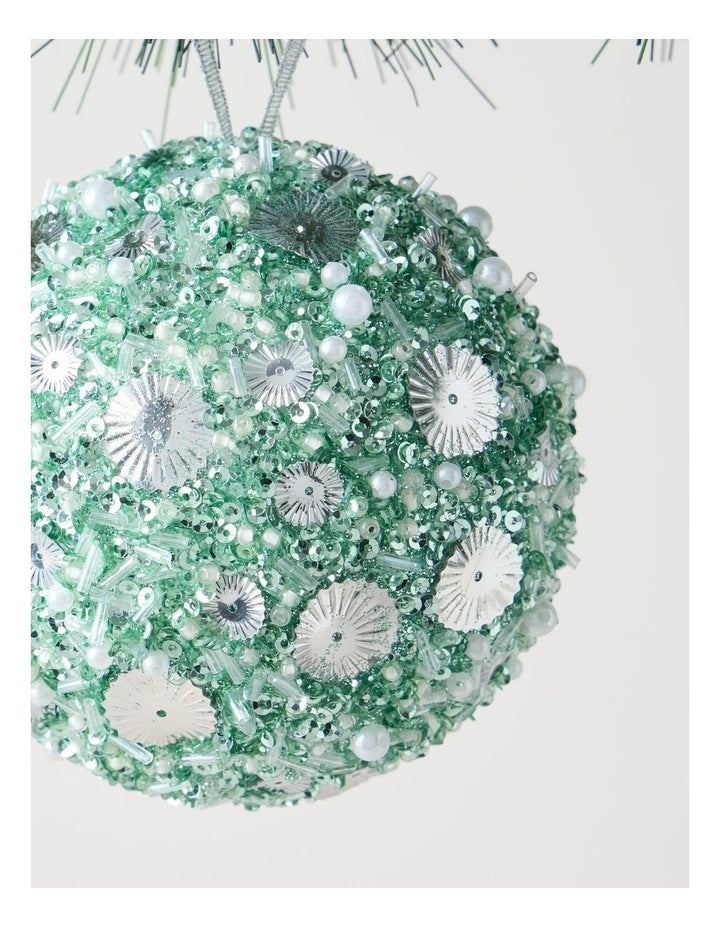 Eucalyptus Styrofoam Sequin Bauble in Blue: 10cm