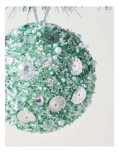 Eucalyptus Styrofoam Sequin Bauble in Blue: 10cm