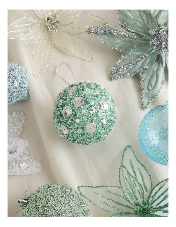 Eucalyptus Styrofoam Sequin Bauble in Blue: 10cm