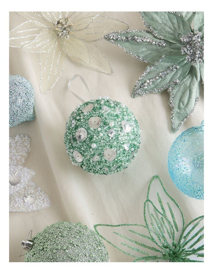 Eucalyptus Styrofoam Sequin Bauble in Blue: 10cm