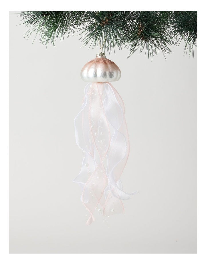 Eucalyptus Glass Jellyfish Ornament with Ribbons and Pearls in Pink: 30cm
